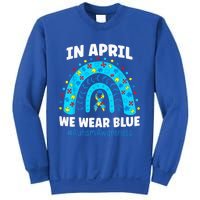 In April We Wear Blue Rainbow Autism Awareness Month Be Kind Sweatshirt