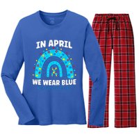 In April We Wear Blue Rainbow Autism Awareness Month Be Kind Women's Long Sleeve Flannel Pajama Set 