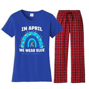 In April We Wear Blue Rainbow Autism Awareness Month Be Kind Women's Flannel Pajama Set