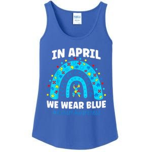 In April We Wear Blue Rainbow Autism Awareness Month Be Kind Ladies Essential Tank