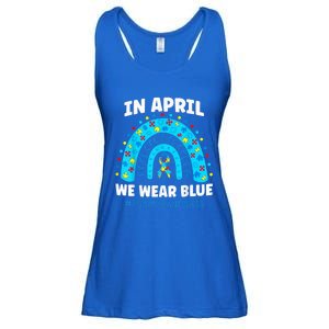 In April We Wear Blue Rainbow Autism Awareness Month Be Kind Ladies Essential Flowy Tank