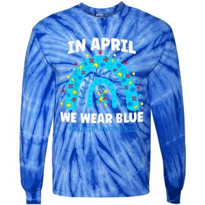 In April We Wear Blue Rainbow Autism Awareness Month Be Kind Tie-Dye Long Sleeve Shirt