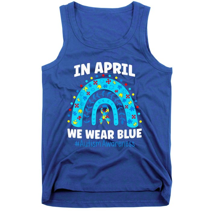 In April We Wear Blue Rainbow Autism Awareness Month Be Kind Tank Top