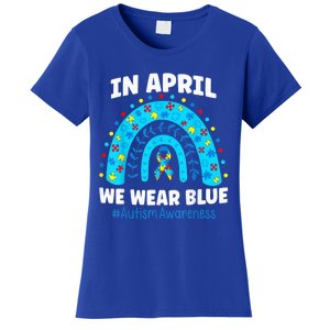 In April We Wear Blue Rainbow Autism Awareness Month Be Kind Women's T-Shirt