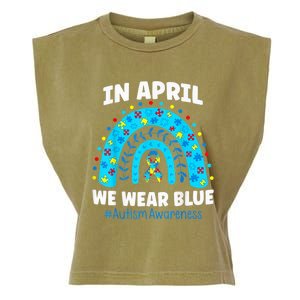 In April We Wear Blue Rainbow Autism Awareness Month Be Kind Garment-Dyed Women's Muscle Tee