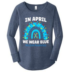 In April We Wear Blue Rainbow Autism Awareness Month Be Kind Women's Perfect Tri Tunic Long Sleeve Shirt