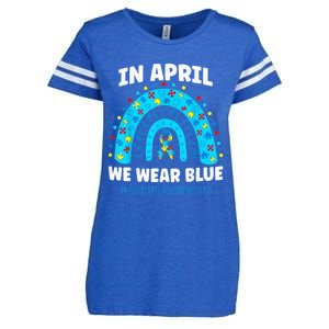 In April We Wear Blue Rainbow Autism Awareness Month Be Kind Enza Ladies Jersey Football T-Shirt