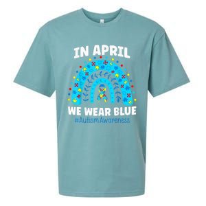 In April We Wear Blue Rainbow Autism Awareness Month Be Kind Sueded Cloud Jersey T-Shirt