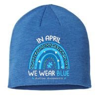 In April We Wear Blue Rainbow Autism Awareness Month Shirt Sustainable Beanie