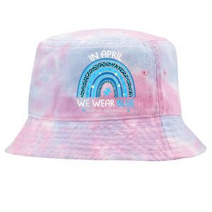 In April We Wear Blue Rainbow Autism Awareness Month Shirt Tie-Dyed Bucket Hat