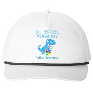 In April We Wear Blue Autism Awareness Month Dinosaur T-Rex  Snapback Five-Panel Rope Hat