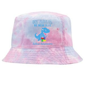 In April We Wear Blue Autism Awareness Month Dinosaur T-Rex  Tie-Dyed Bucket Hat