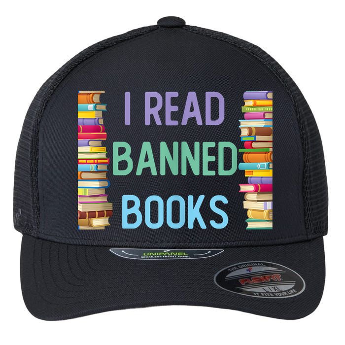 I Am With The Banned Books Shirts Funny I Read Banned Books Flexfit Unipanel Trucker Cap