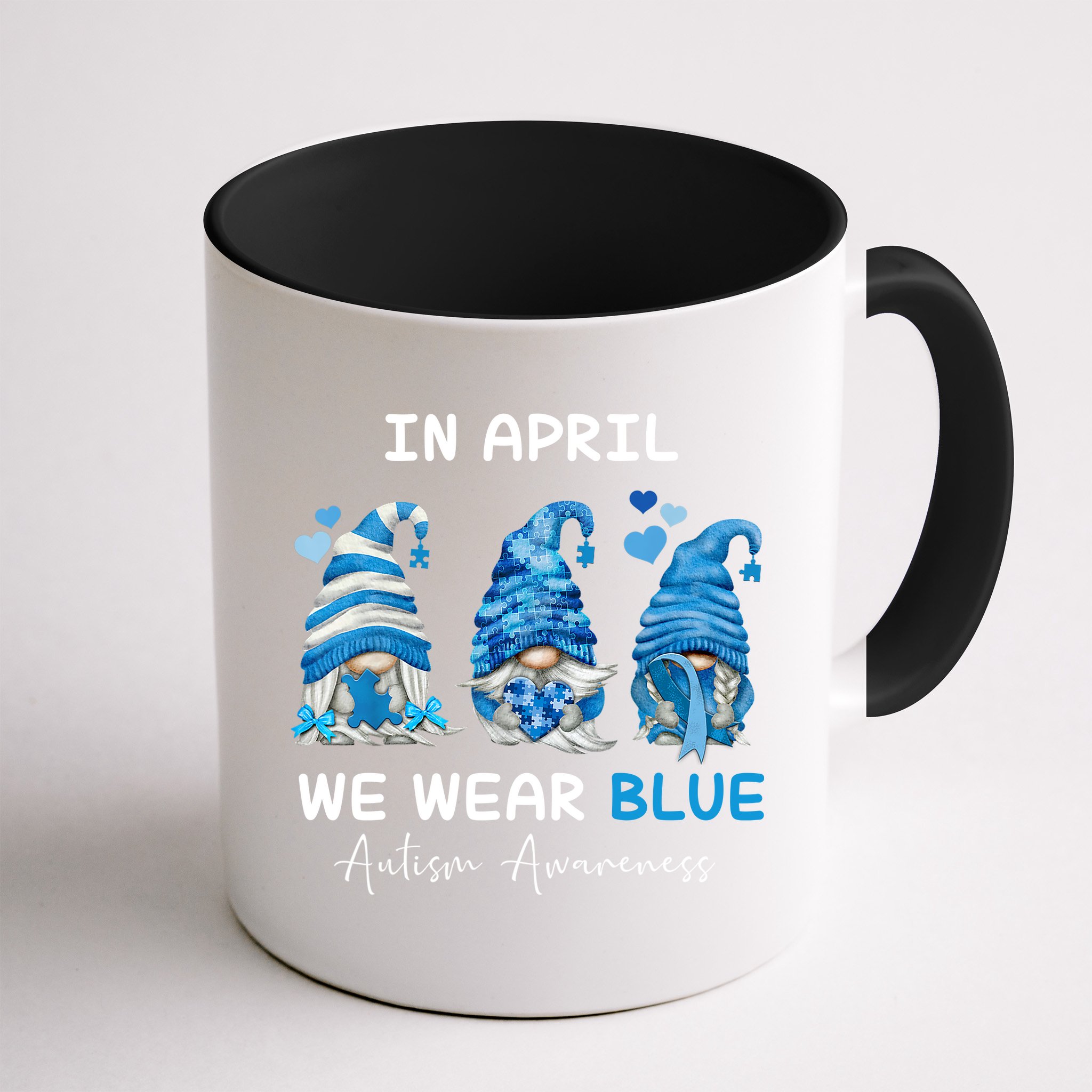 In April We Wear Blue Autism Awareness With Gnome Mug