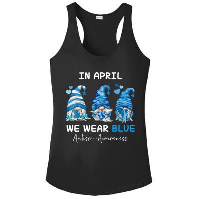 In April We Wear Blue Autism Awareness With Gnome Ladies PosiCharge Competitor Racerback Tank