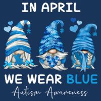 In April We Wear Blue Autism Awareness With Gnome 7 Panel Mesh Trucker Snapback Hat