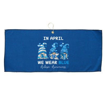In April We Wear Blue Autism Awareness With Gnome Large Microfiber Waffle Golf Towel
