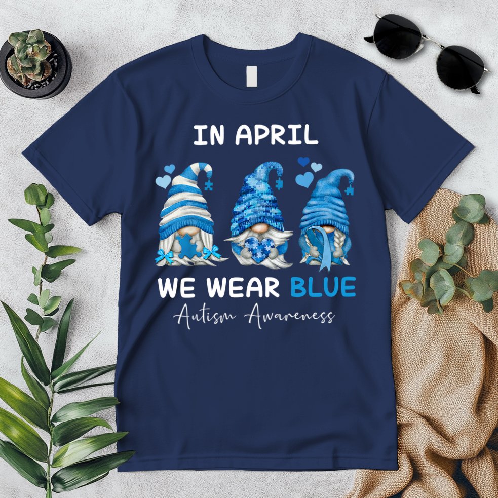 In April We Wear Blue Autism Awareness With Gnome Premium T-Shirt