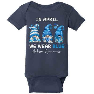 In April We Wear Blue Autism Awareness With Gnome Baby Bodysuit