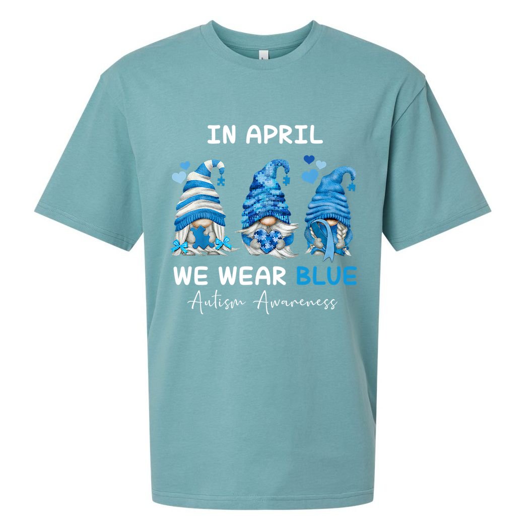 In April We Wear Blue Autism Awareness With Gnome Sueded Cloud Jersey T-Shirt