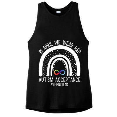 In April We Wear Red Autism Acceptance Red Instead Rainbow Ladies PosiCharge Tri-Blend Wicking Tank