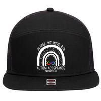 In April We Wear Red Autism Acceptance Red Instead Rainbow 7 Panel Mesh Trucker Snapback Hat