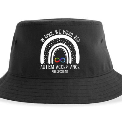 In April We Wear Red Autism Acceptance Red Instead Rainbow Sustainable Bucket Hat