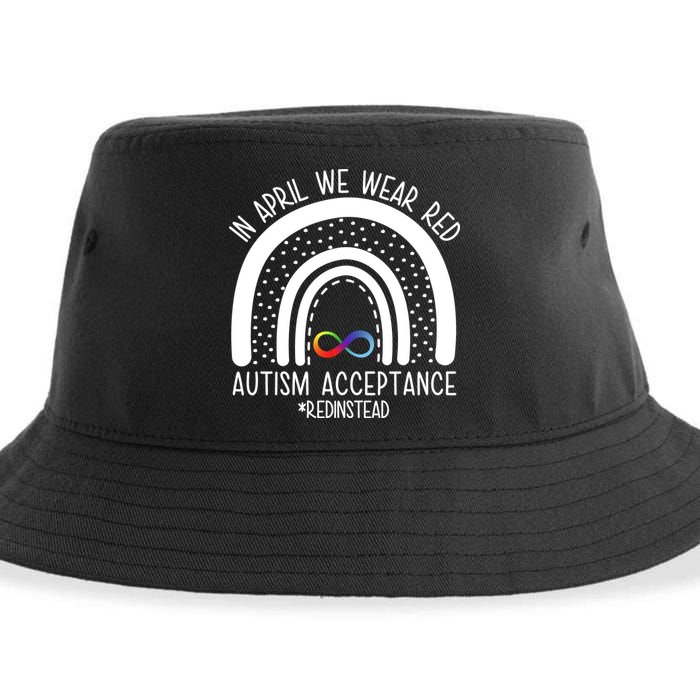 In April We Wear Red Autism Acceptance Red Instead Rainbow Sustainable Bucket Hat