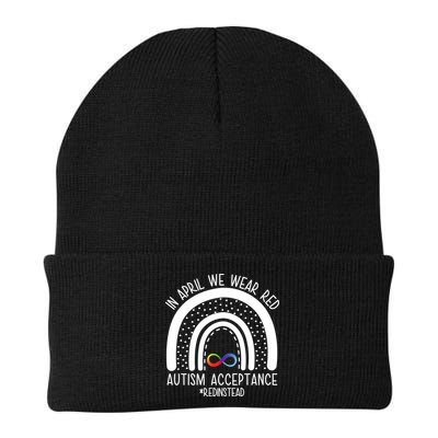 In April We Wear Red Autism Acceptance Red Instead Rainbow Knit Cap Winter Beanie