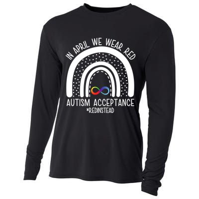 In April We Wear Red Autism Acceptance Red Instead Rainbow Cooling Performance Long Sleeve Crew