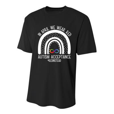 In April We Wear Red Autism Acceptance Red Instead Rainbow Youth Performance Sprint T-Shirt