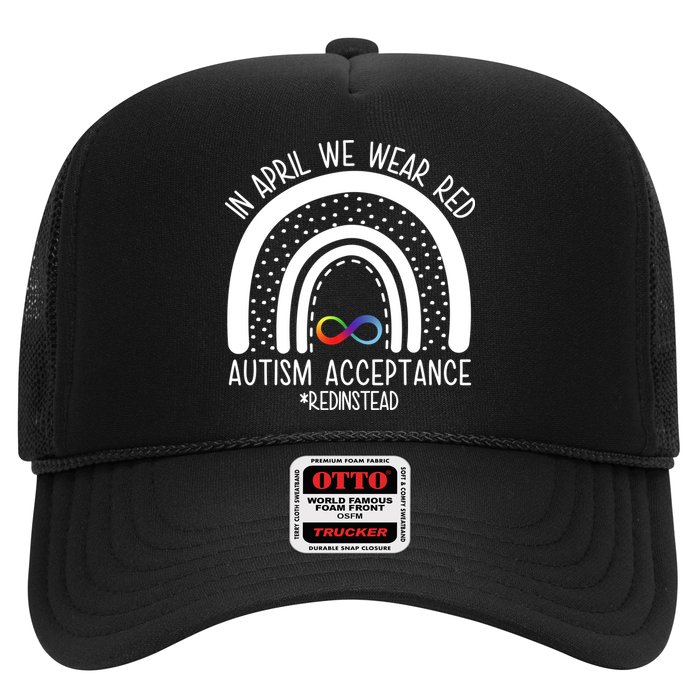 In April We Wear Red Autism Acceptance Red Instead Rainbow Trucker Hat