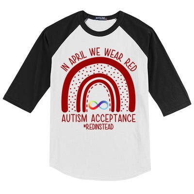 In April We Wear Red Autism Acceptance Red Instead Rainbow Kids Colorblock Raglan Jersey