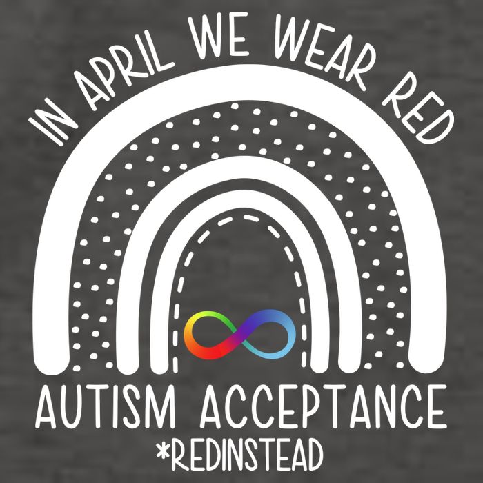 In April We Wear Red Autism Acceptance Red Instead Rainbow Vector Backpack