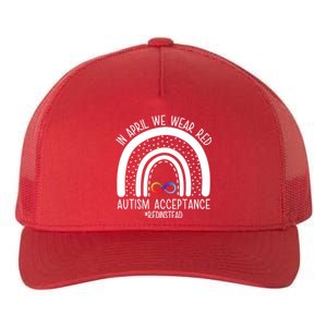 In April We Wear Red Autism Acceptance Red Instead Rainbow Yupoong Adult 5-Panel Trucker Hat