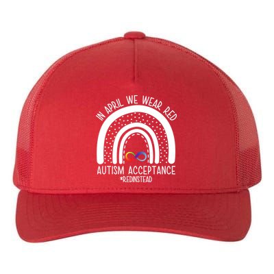 In April We Wear Red Autism Acceptance Red Instead Rainbow Yupoong Adult 5-Panel Trucker Hat