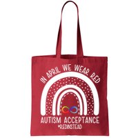 In April We Wear Red Autism Acceptance Red Instead Rainbow Bag
