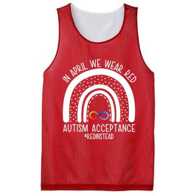In April We Wear Red Autism Acceptance Red Instead Rainbow Mesh Reversible Basketball Jersey Tank