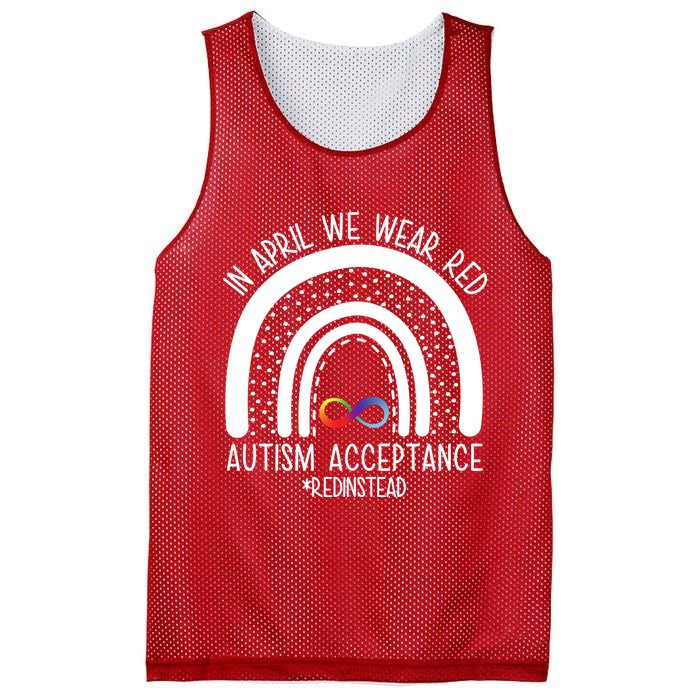 In April We Wear Red Autism Acceptance Red Instead Rainbow Mesh Reversible Basketball Jersey Tank