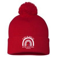 In April We Wear Red Autism Acceptance Red Instead Rainbow Pom Pom 12in Knit Beanie