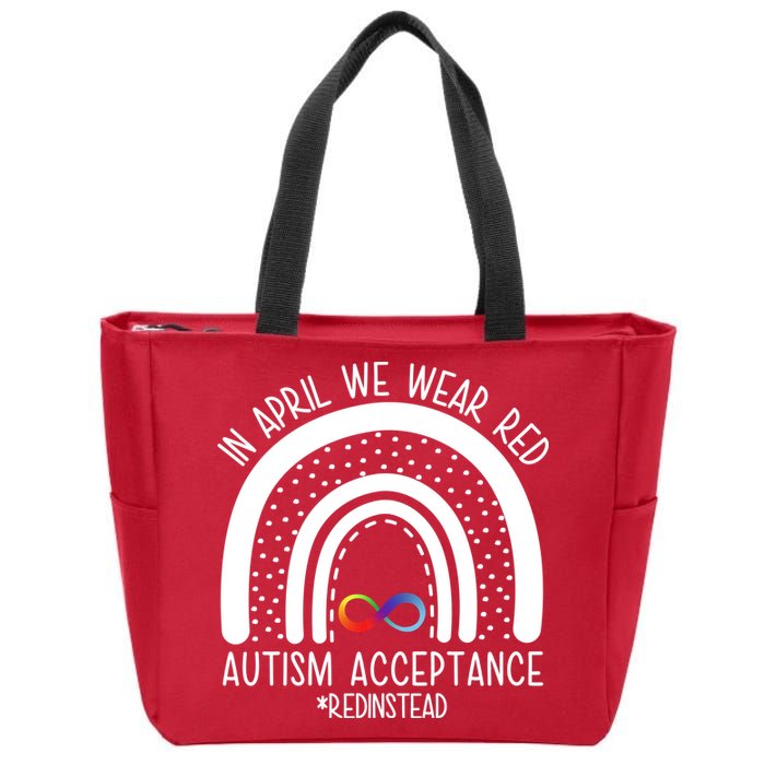In April We Wear Red Autism Acceptance Red Instead Rainbow Zip Tote Bag