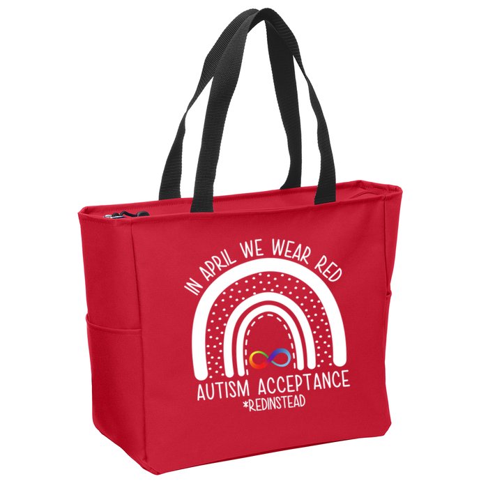 In April We Wear Red Autism Acceptance Red Instead Rainbow Zip Tote Bag