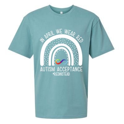 In April We Wear Red Autism Acceptance Red Instead Rainbow Sueded Cloud Jersey T-Shirt