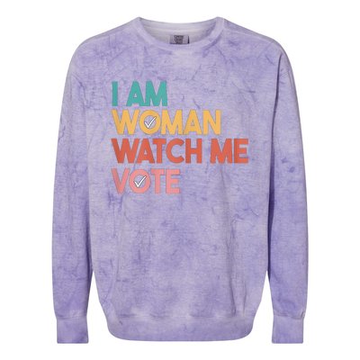 I Am Woman Watch Me Vote 2024 Colorblast Crewneck Sweatshirt