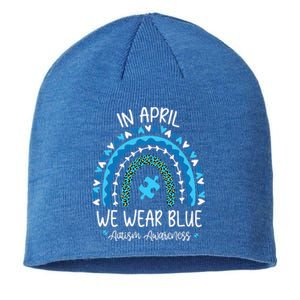 In April We Wear Blue Rainbow Autism Awareness Month Sustainable Beanie