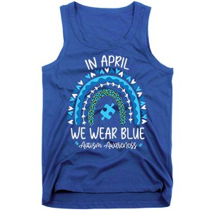 In April We Wear Blue Rainbow Autism Awareness Month Tank Top