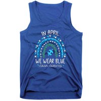 In April We Wear Blue Rainbow Autism Awareness Month Tank Top