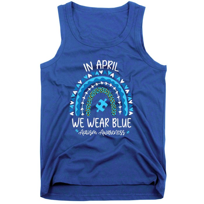 In April We Wear Blue Rainbow Autism Awareness Month Tank Top