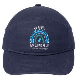 In April We Wear Blue Rainbow Autism Awareness Month 7-Panel Snapback Hat