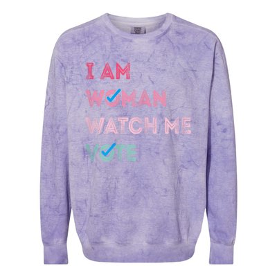 I Am Woman Watch Me Vote 2024 Colorblast Crewneck Sweatshirt